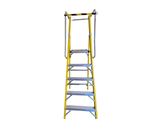 Escalera de plataforma plegable de fibra de vidrio con baranda segura
